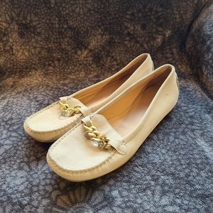 Stuart Weitzman cream suede driving loafers